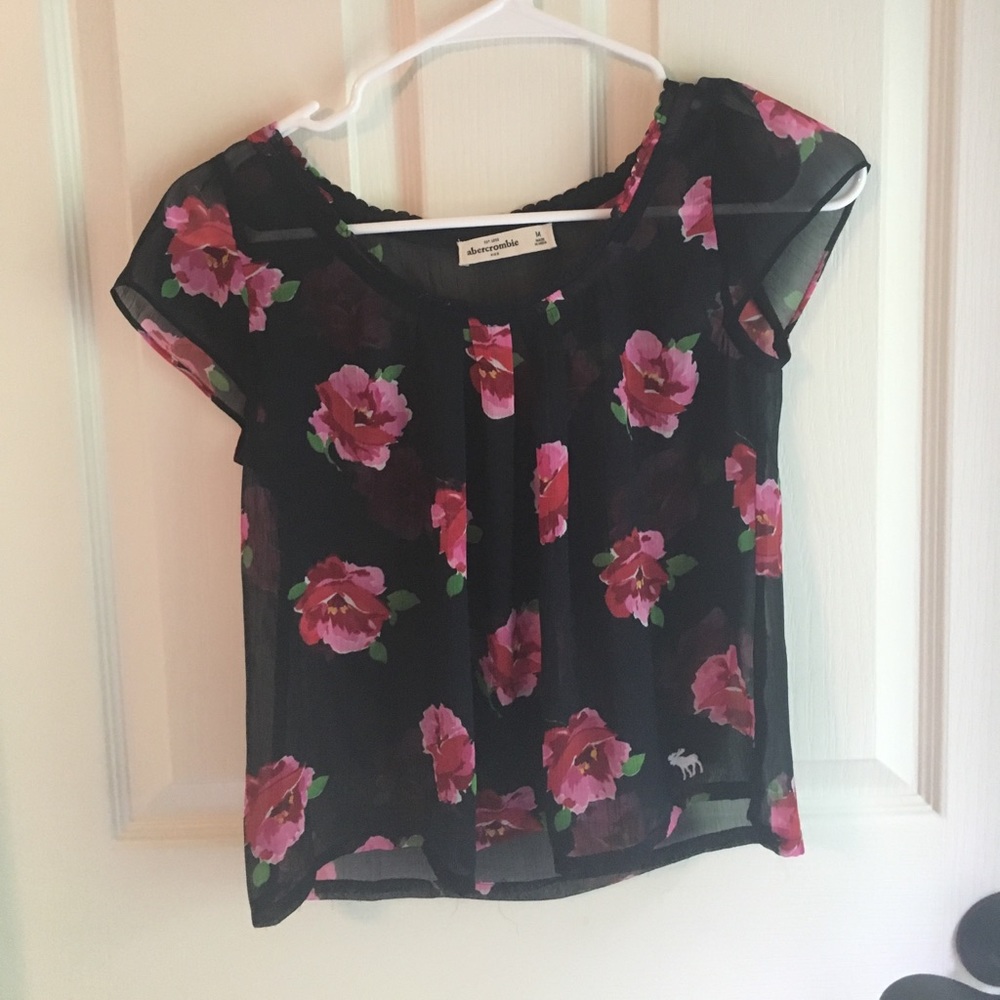 Navy Abercrombie kids flowered blouse